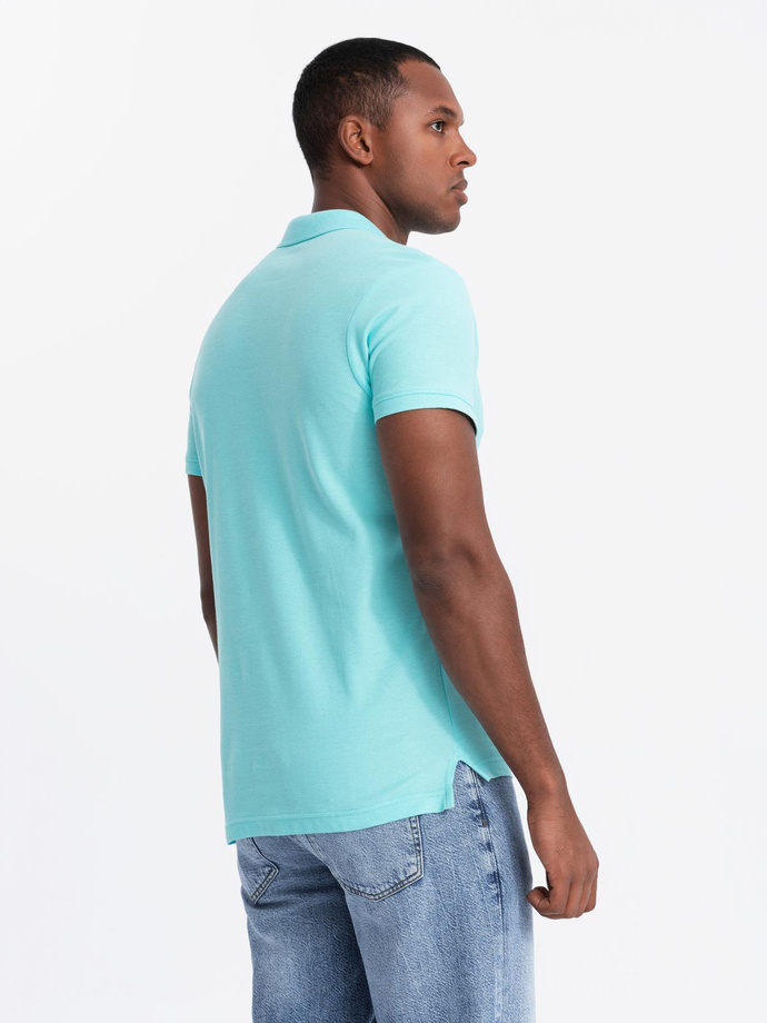 Tricou polo BASIC pentru bărbați, tricou piqué monocolor - mentă V18 OM-POBS-0100