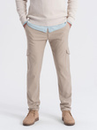 Pantaloni bărbătești REGULAR din stofă cu buzunare cargo - bej V3 OM-PACG-0178
