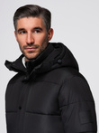 Men's quilted long jacket with detachable hood - black V1 OM-JALJ-0190