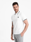 Pánske elastanové polo tričko s kontrastnými prvkami - biele V1 OM-POSS-0123