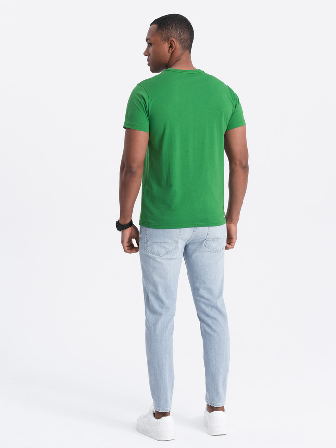 Tricou clasic din bumbac pentru bărbați BASIC - verde V20 OM-TSBS-0146