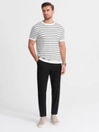 Pánske chino nohavice s elastickým pásom SLIM FIT - čierne V3 OM-PACP-0158