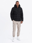 Men's winter jacket with unusual quilting - black V3 OM-JAHP-0127