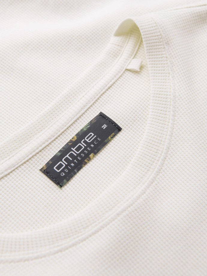 Men's waffle-textured T-shirt with round neckline - broken white V1 OM-TSCT-0197