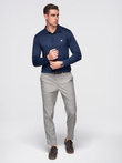 Polo long sleeve shirt with elegant branded buttons - navy blue V3 OM-POLS-0139