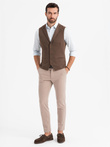 Fitted men's structured knit vest with lapels - brown V2 OM-BLZV-0144