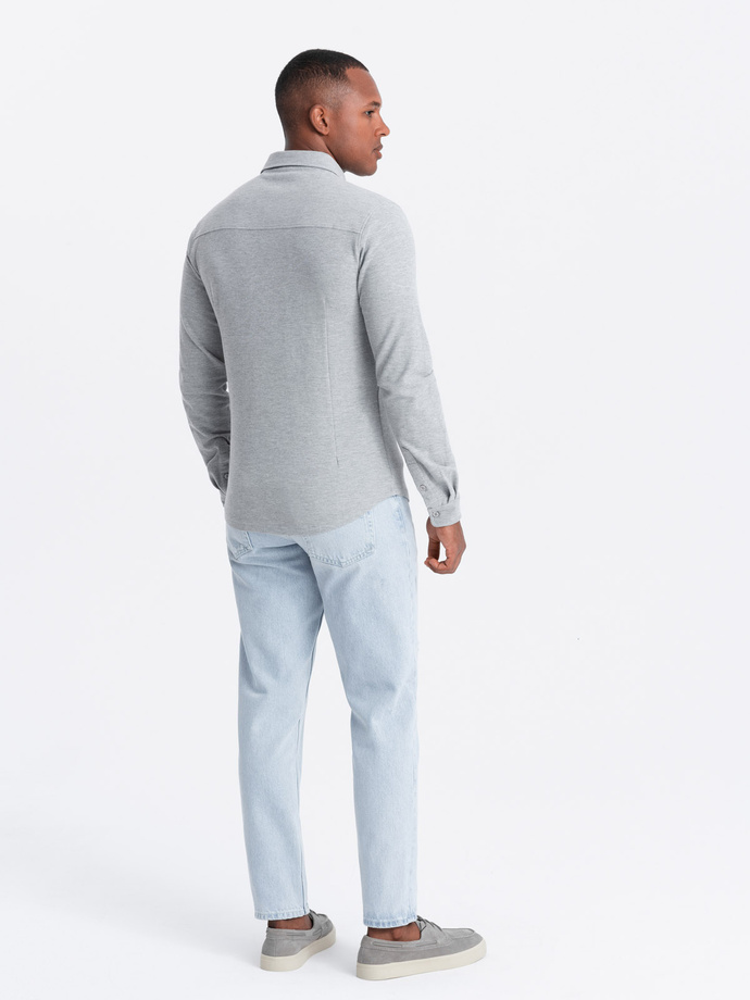 Vyriški trikotažiniai SLIM FIT marškiniai ilgomis rankovėmis - pilki V5 OM-SHCS-0177