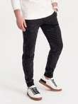 Men's marbled JOGGERS pants with stitching - black V4 OM-PADJ-0108