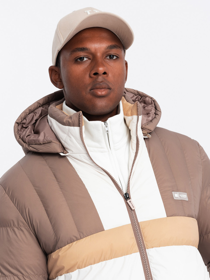 Colorful retro men's sports jacket - beige and white V2 OM-JALP-0175