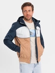 Jachetă sport ușoară colorată pentru bărbați cu fleece - maro și bleumarin V1 OM-JANP-0194