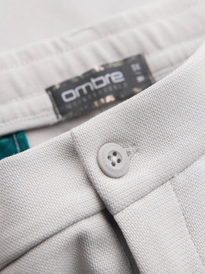 Pánské krátké šortky SLIM FIT z melanžového strukturovaného úpletu - světle šedé V5 OM-SRCS-0166