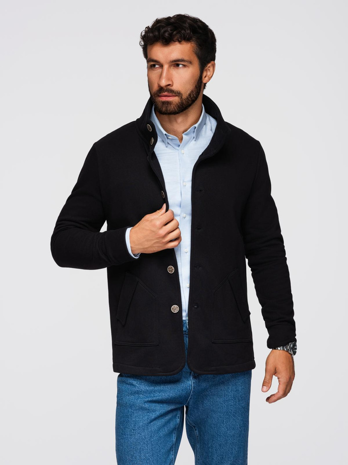 Hanorac bărbătesc cu nasturi și guler înalt - negru V6 OM-SSZP-0240