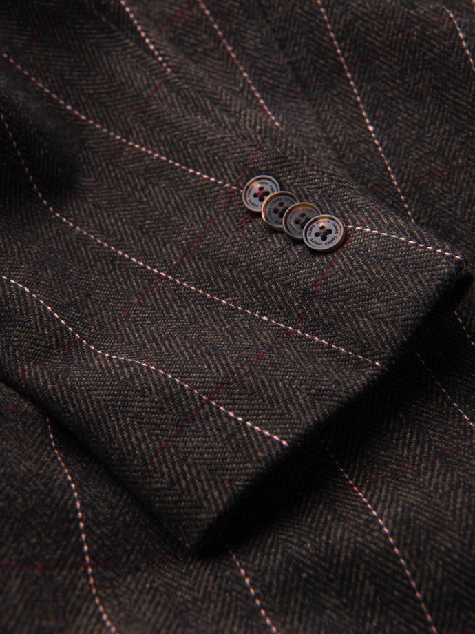 Vyriškas elegantiškas vilnos mišinio languotas švarkas - grafito spalvos V3 OM-BLZB-0137