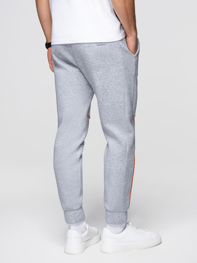 Men's sweatpants with contrast stitching - grey melange V3 OM-PASK-0145