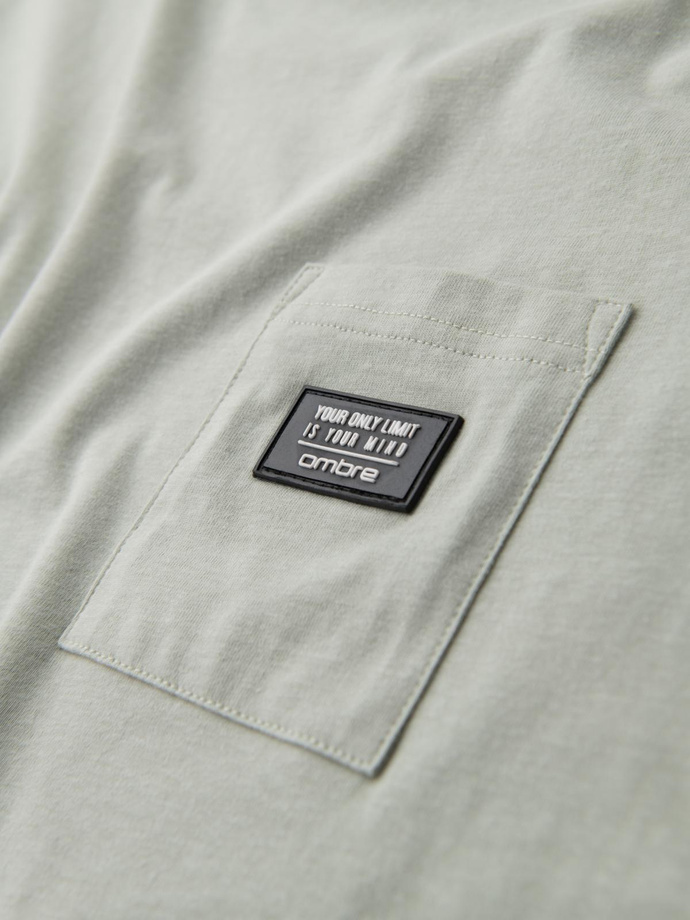 Casual men's t-shirt with pocket patch - light grey V2 OM-TSCT-0109