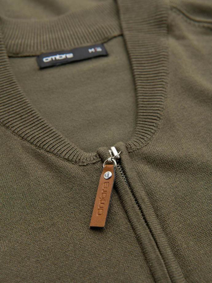 Men's sweater with viscose and spread neckline - olive V1 OM-SWZS-0124