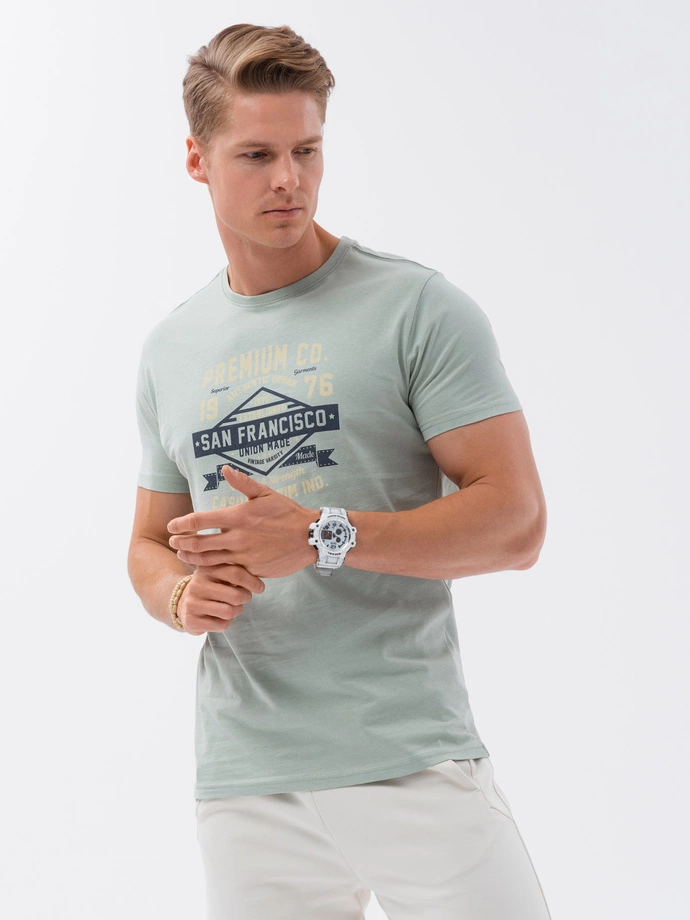 Men's printed cotton t-shirt - mint V2 S1732