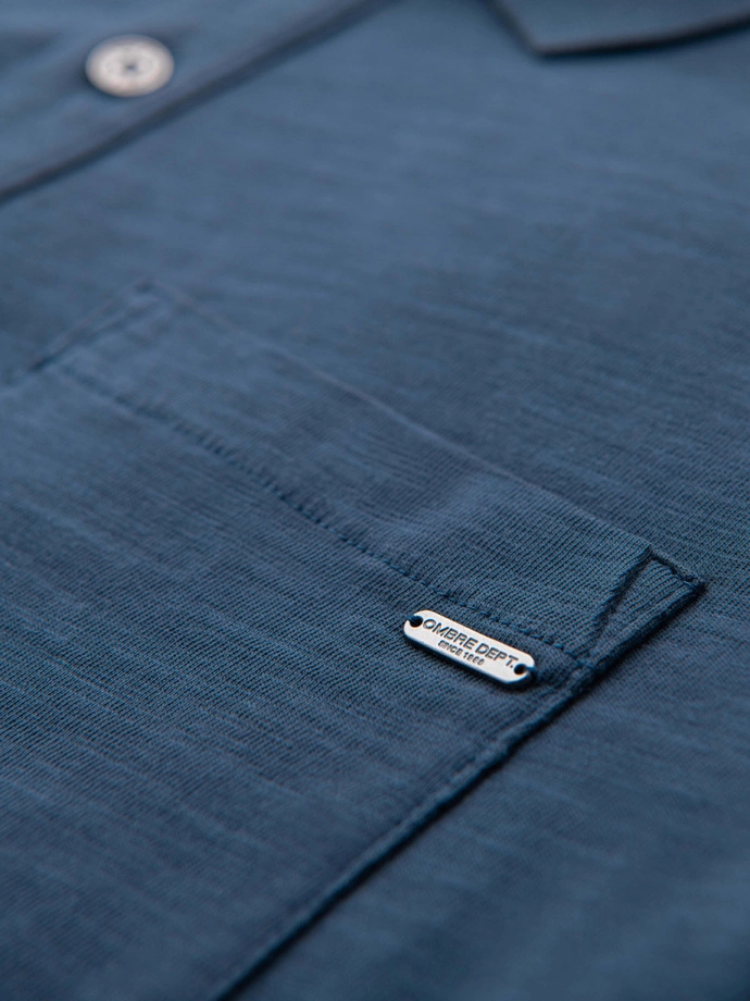 Men's polo t-shirt with decorative buttons - dark blue V8 S1744