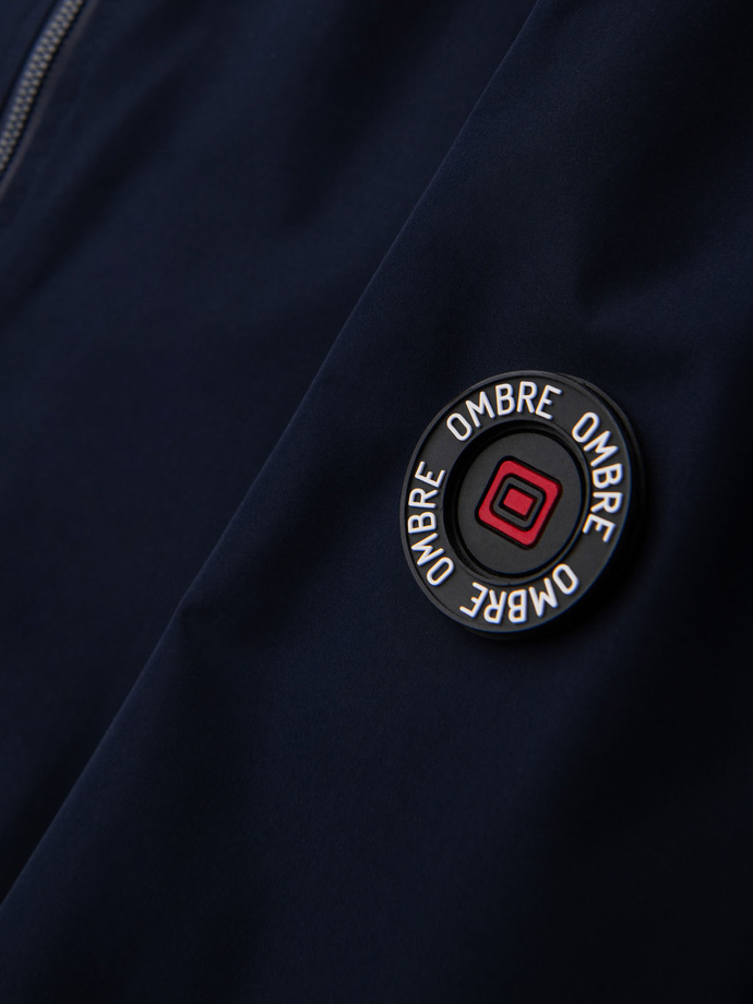 Men's jacket with hood and high collar - navy blue V2 OM-JANP-0222