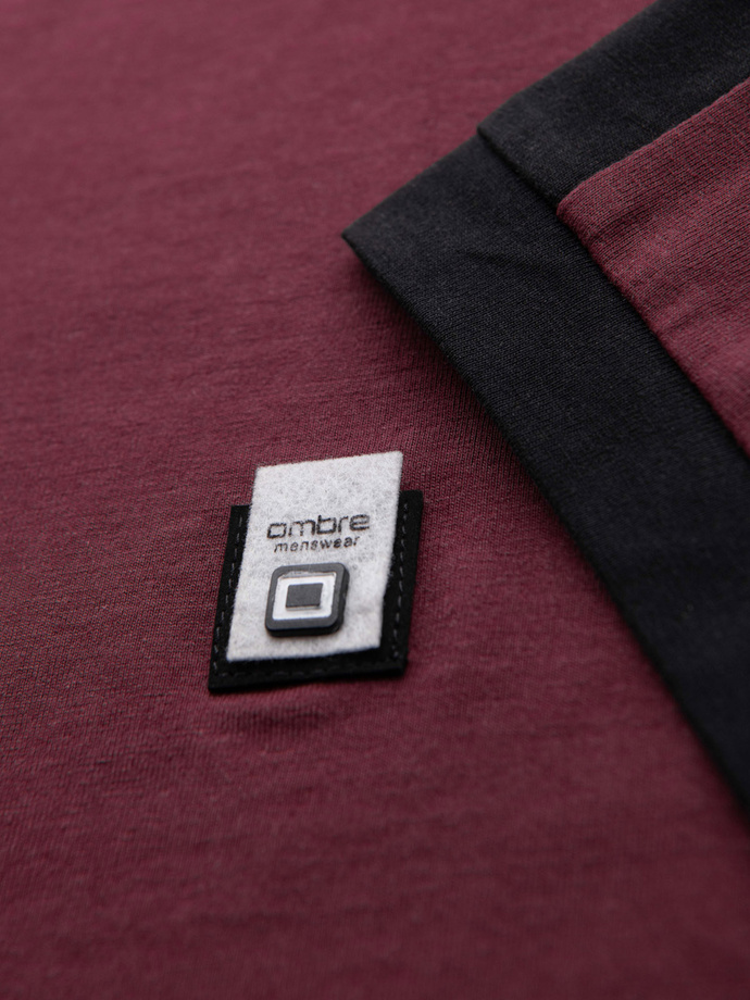 Tricou pentru bărbați cu dungi contrastante - maro V2 OM-TSCT-0115