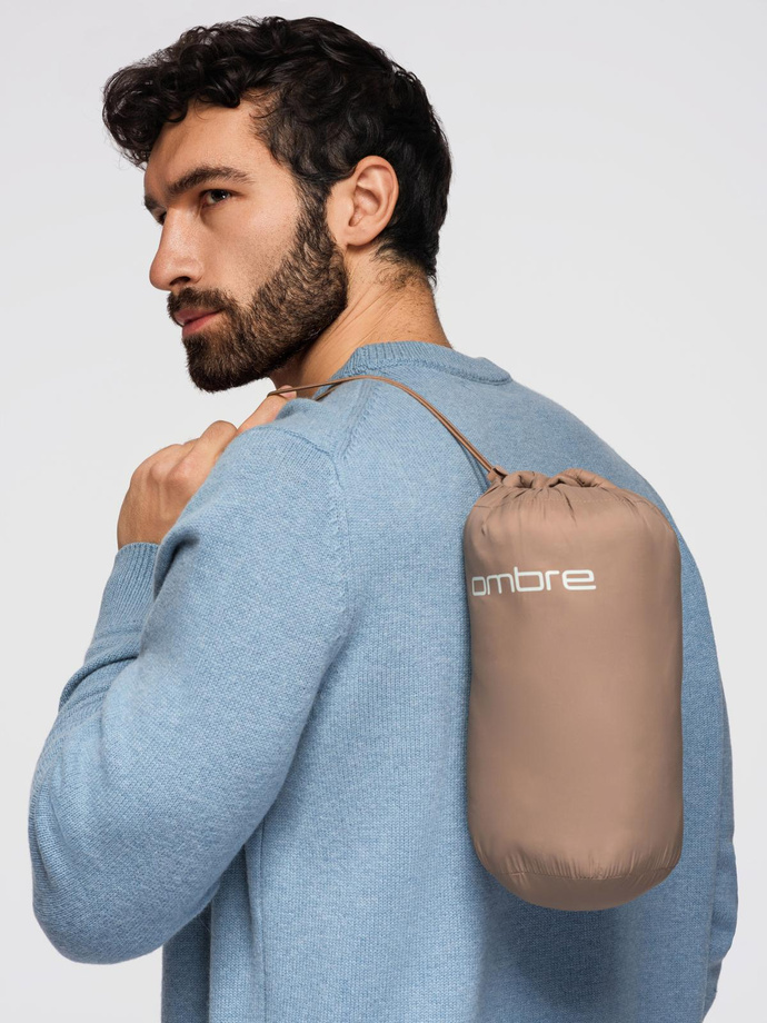 Pánska bunda bomber so saténovým povrchom a kontrastnými rebrovanými lemami - čierna V1 OM-JALP-22FW-007