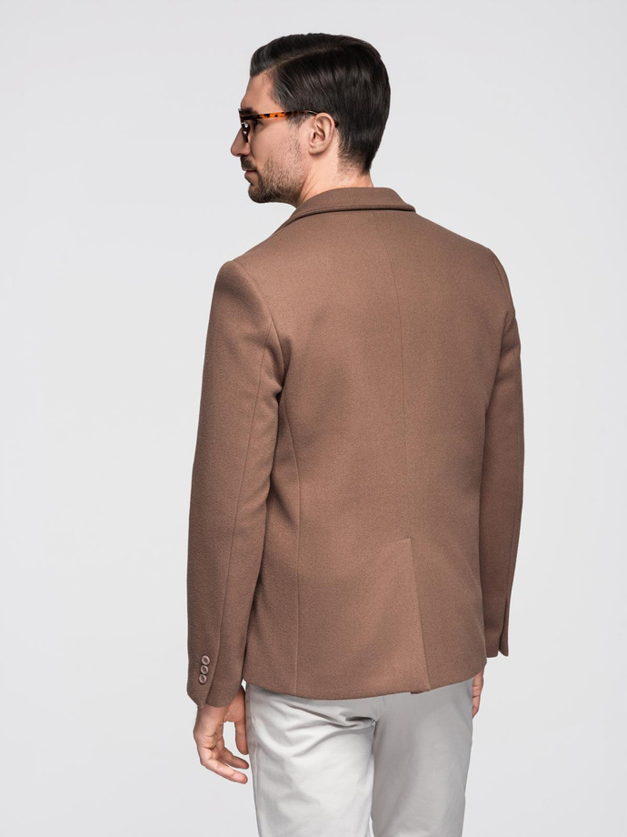 Sacou casual pentru bărbați cu nasturi decorativi la manșete - maro deschis V2 OM-BLZB-0118