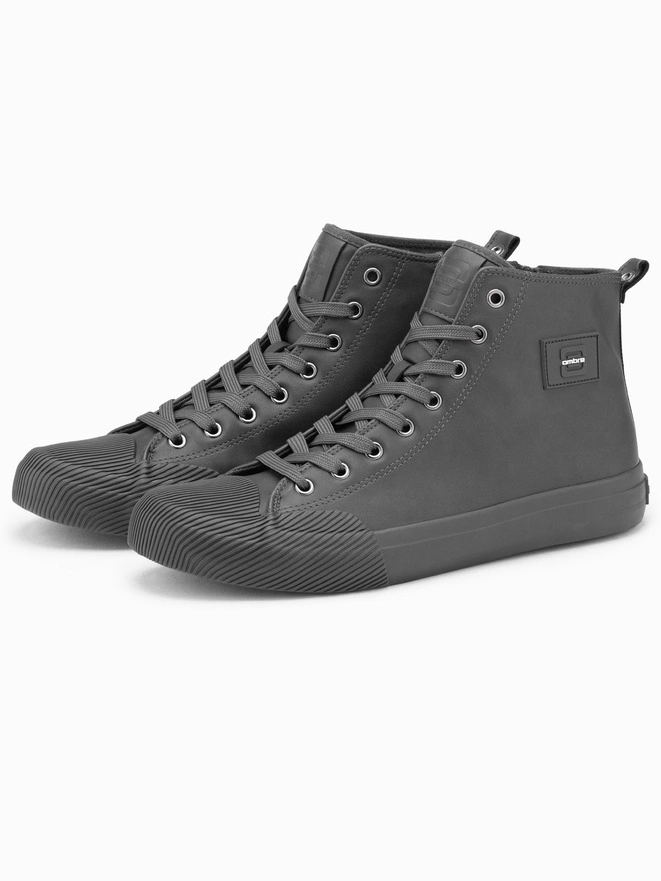 Men's high-top sneakers with decorative toe - gray V2 OM-FOTH-0157