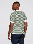 Men's knitted buttonless polo shirt with navy stripes - white and olive V3 OM-POSS-0161
