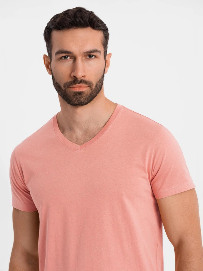 BASIC men's classic cotton tee-shirt with a v-neck - pink V7 OM-TSBS-0237