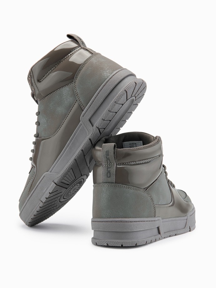 Pánské vysoké tenisky s lesklými prvky - hnědé V4 OM-FOSH-0178