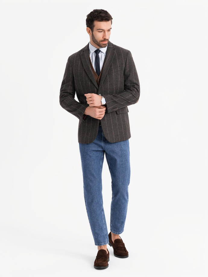 Men's elegant plaid blazer with wool blend - graphite V3 OM-BLZB-0137