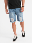 Men's short denim shorts with rips and holes - light blue V2 OM-SRDS-0157