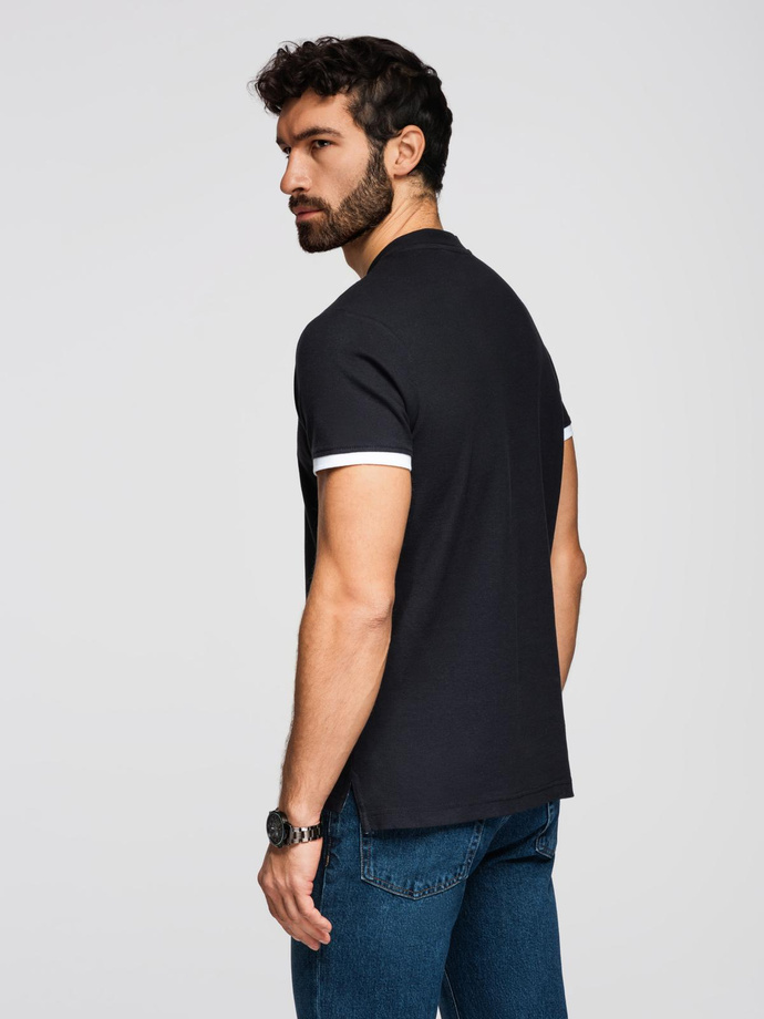 Men's collarless polo shirt - black V8 OM-TSCT-0156
