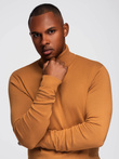 Men's knitted single-color turtleneck with viscose - camel V8 OM-SWTN-0101