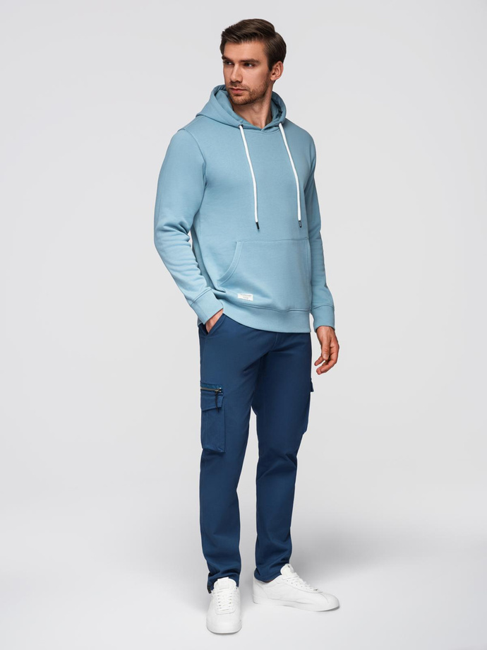 Men's BASIC kangaroo sweatshirt with hood - blue V7 B1674