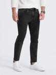 Men's slim fit denim pants with stitching at the knees - black V2 OM-PADP-0109