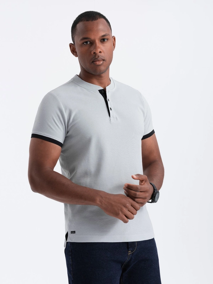 Men's collarless polo shirt - light grey V10 OM-TSCT-0156