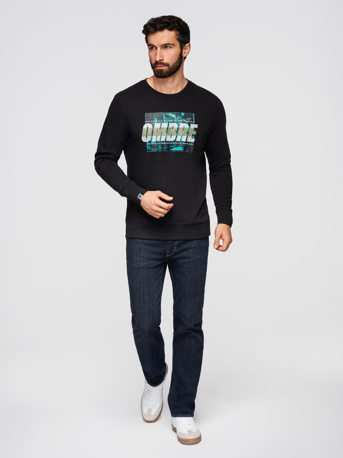Men's printed sweatshirt worn over the head - black V3 OM-SSPS-0156