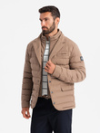 Men's quilted jacket with jacket cut - beige V5 OM-JALP-0188