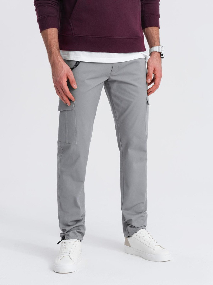 Men's pants with cargo pockets and leg hem - grey V4 OM-PACG-0189