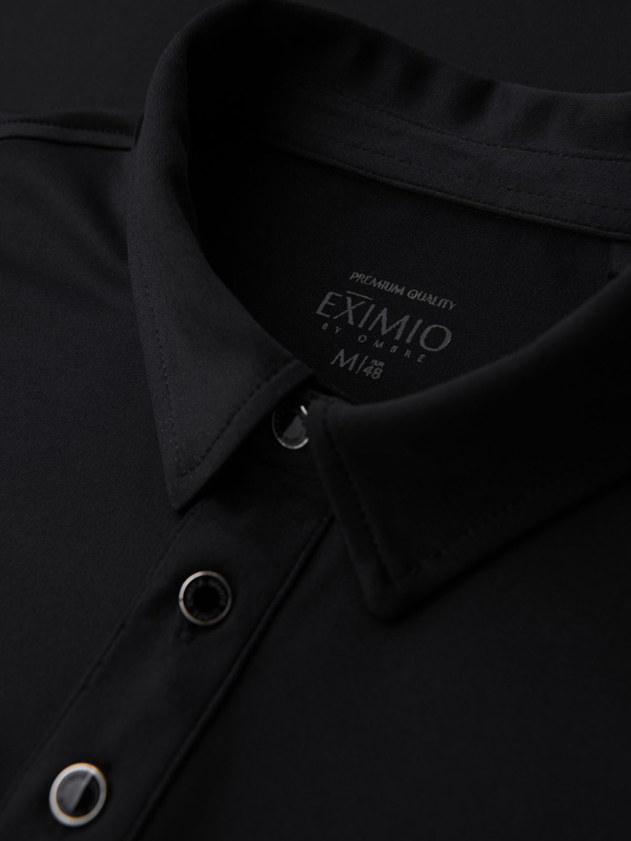 Pánske štýlové polo tričko z elastickej tkaniny - čierne V1 OM-POSS-0150
