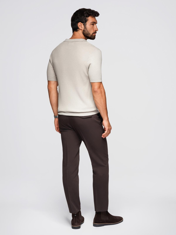 Men's buttonless polo shirt with open collar - light grey V3 OM-POSS-0160