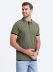 Men's cotton polo shirt with contrast trim - olive V6 OM-POSS-0113