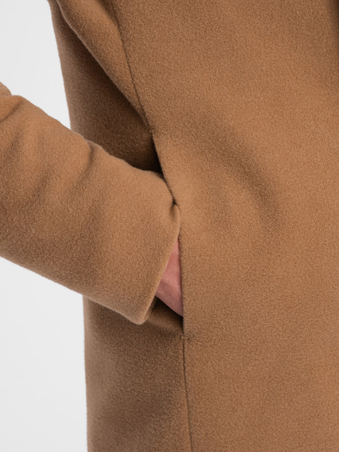 Men's coat with asymmetrical fastening - camel V4 OM-COWC-0102