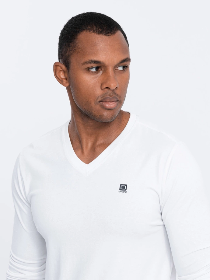 Men's signature elastane longsleeve with crew neckline - white V1 OM-LSCL-0110