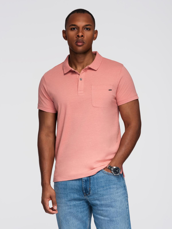Classic cotton knit polo shirt - pink V4 OM-POWS-0142