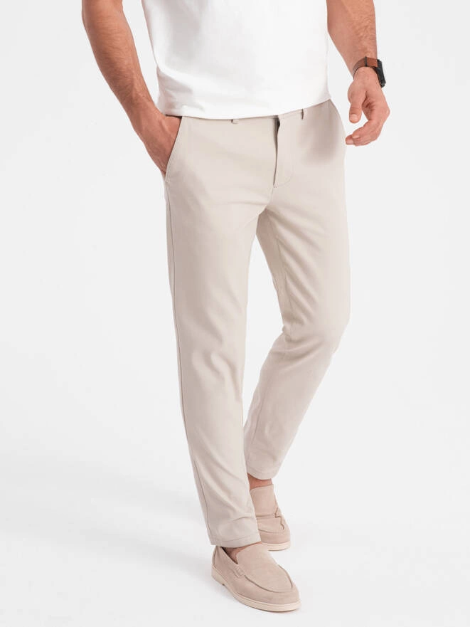 Men's SLIM FIT chino pants - cream V1 OM-PACP-0186