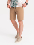 Men's knitted shorts with decorative elastic waistband - light brown V4 OM-SRCS-0110