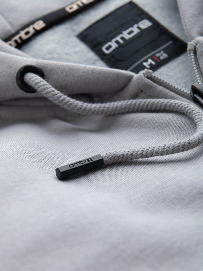 Men's unbuttoned sweatshirt with hood and patch - grey V1 OM-SSZP-0140