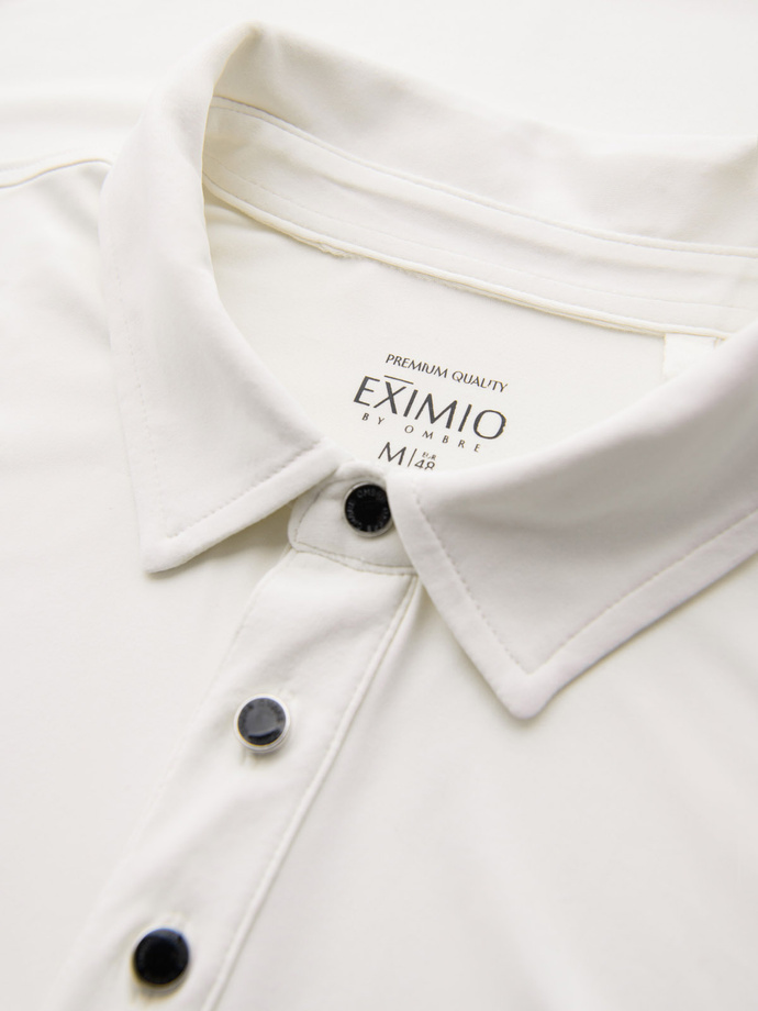 Tricou polo elegant pentru bărbați din material elastic - crem V2 OM-POSS-0150